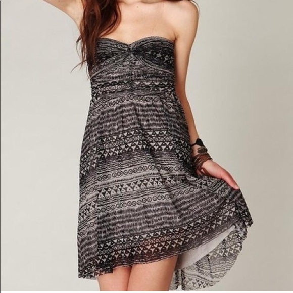 Free People Dresses & Skirts - Free People Strapless Tribal Blue Print Mesh Dress